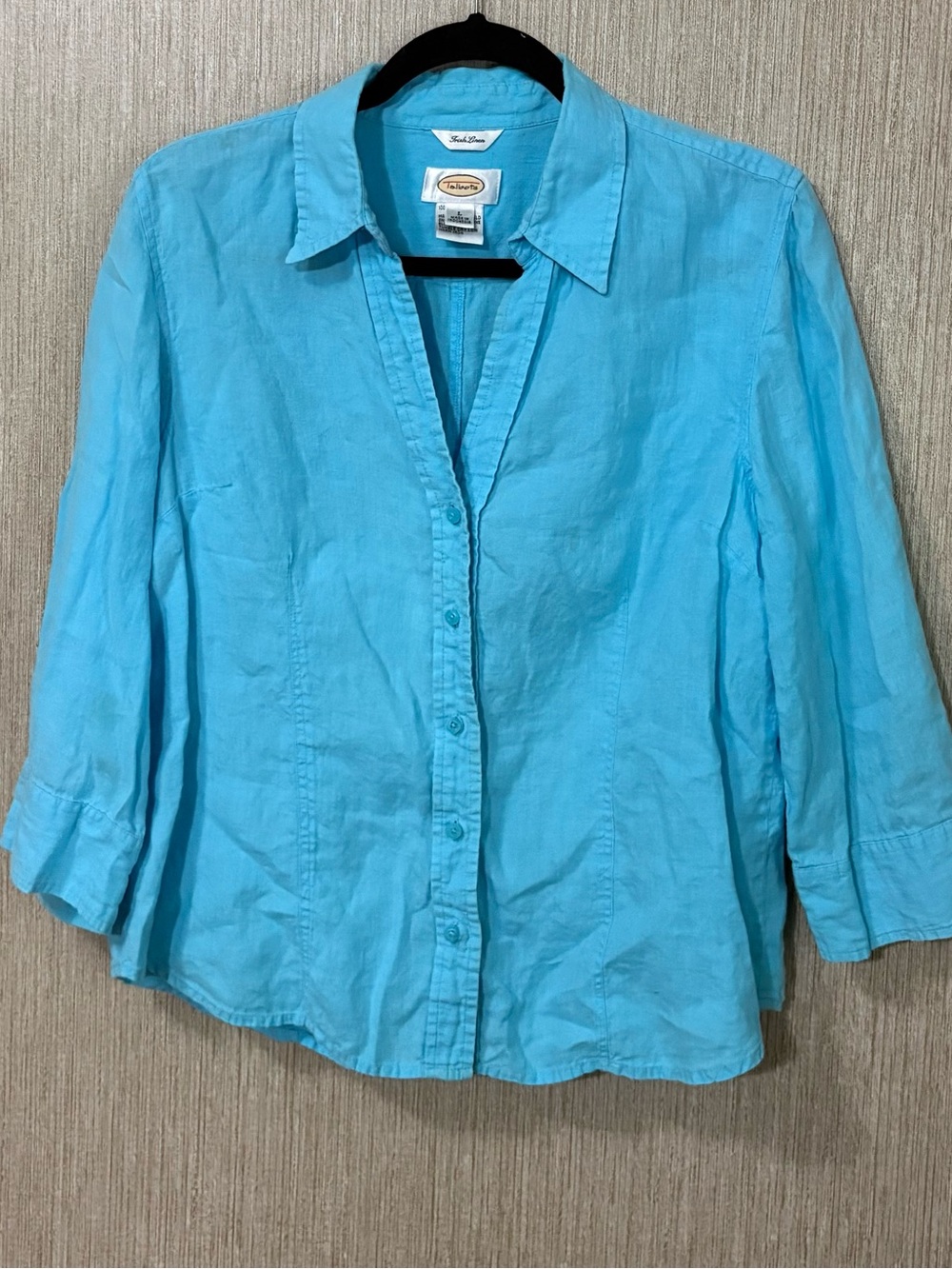 Talbots Turquoise Button-Front Linen Blend Shirt